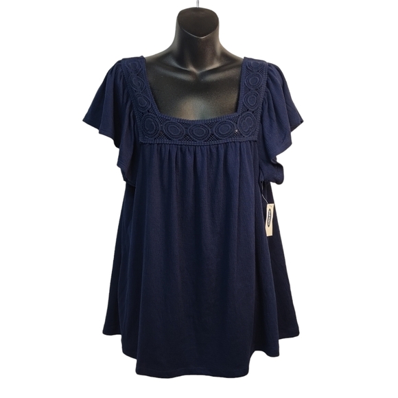 Old Navy Tops - Old Navy Blue Lace Trim Top Blouse Size XL NWT